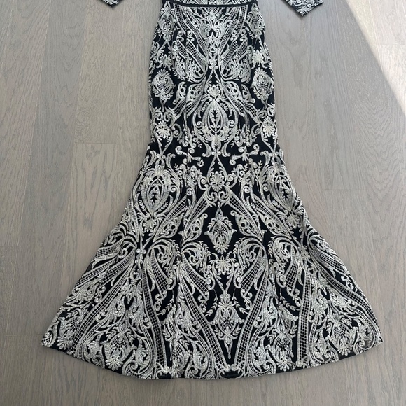 Marchesa Notte Moises Embroidered Gown Maxi Dress Gold Back Lace - Size 4 - Picture 3 of 12